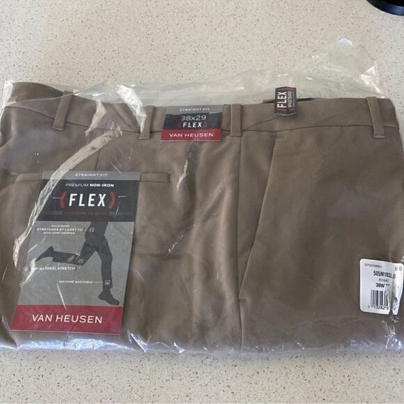 NWT Van Heusen Non Iron Flex Premium Beige Straight Fit 38 X 29 Dress Pants - Picture 3 of 7